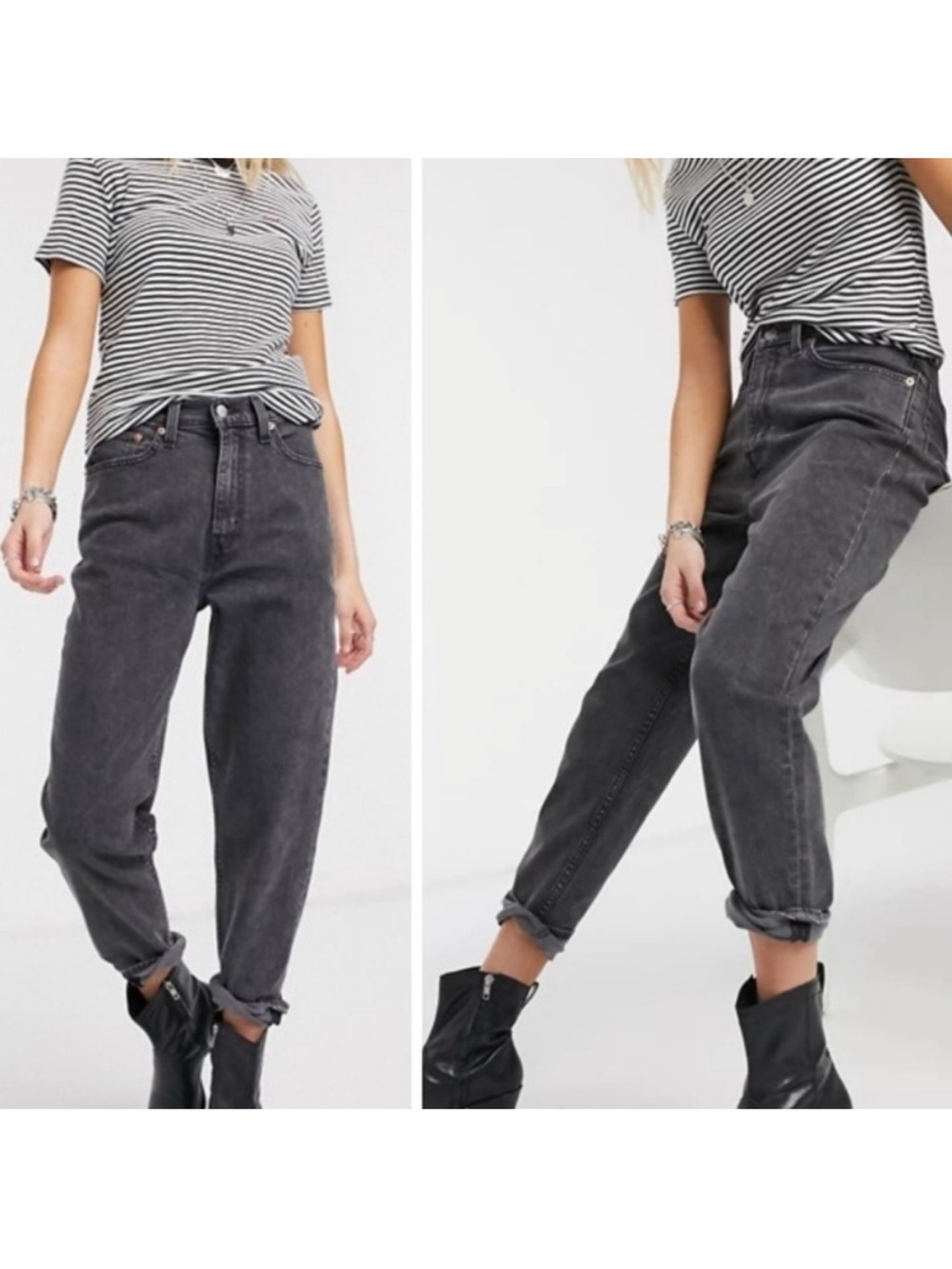 Levi’s Jeans Womens 30 Silvertab High Rise Mom Straight Faded Black